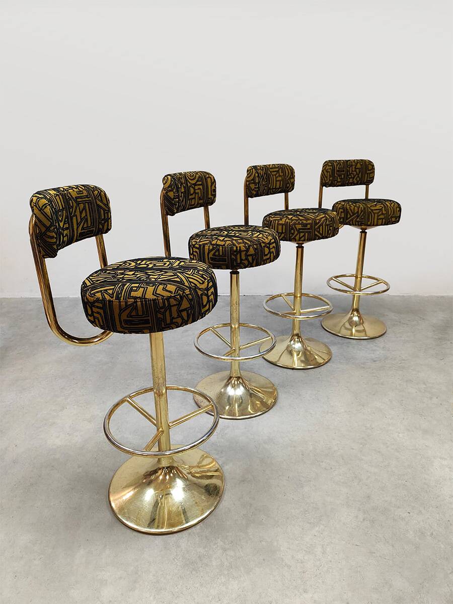 Vintage Swedish design Cobra barstools Borje Johanson ‘Art Deco print’