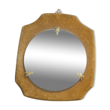 Miroir ancien avec cadre en velours moutarde