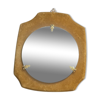 Antique mirror with mustard velvet frame