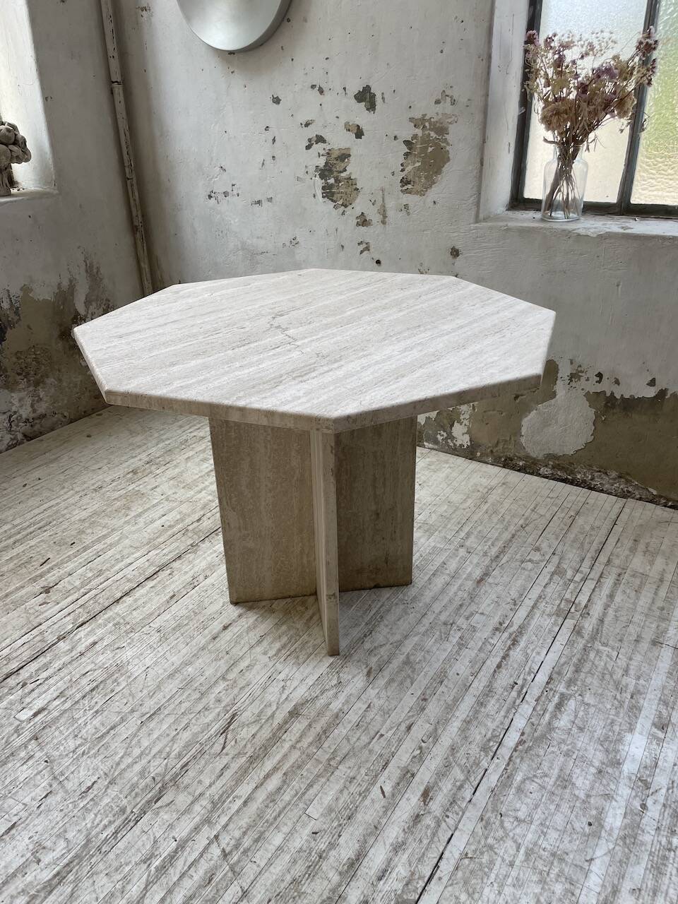 Octagonal travertine coffee table