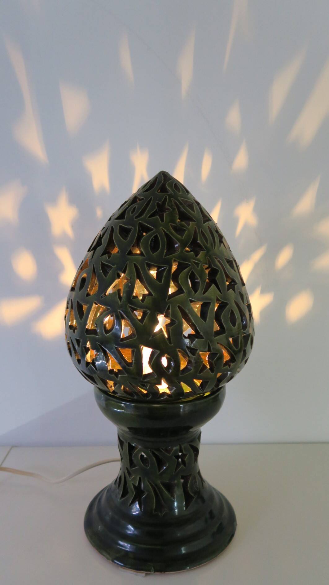 Large 1980s lamp, openwork ceramic