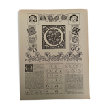 Lithographie gravure alphabet lettre O de 1897
