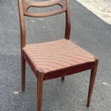 Chaise scandinave en bois palissandre 1960 / 1970 et tissu carreaux marron vintage