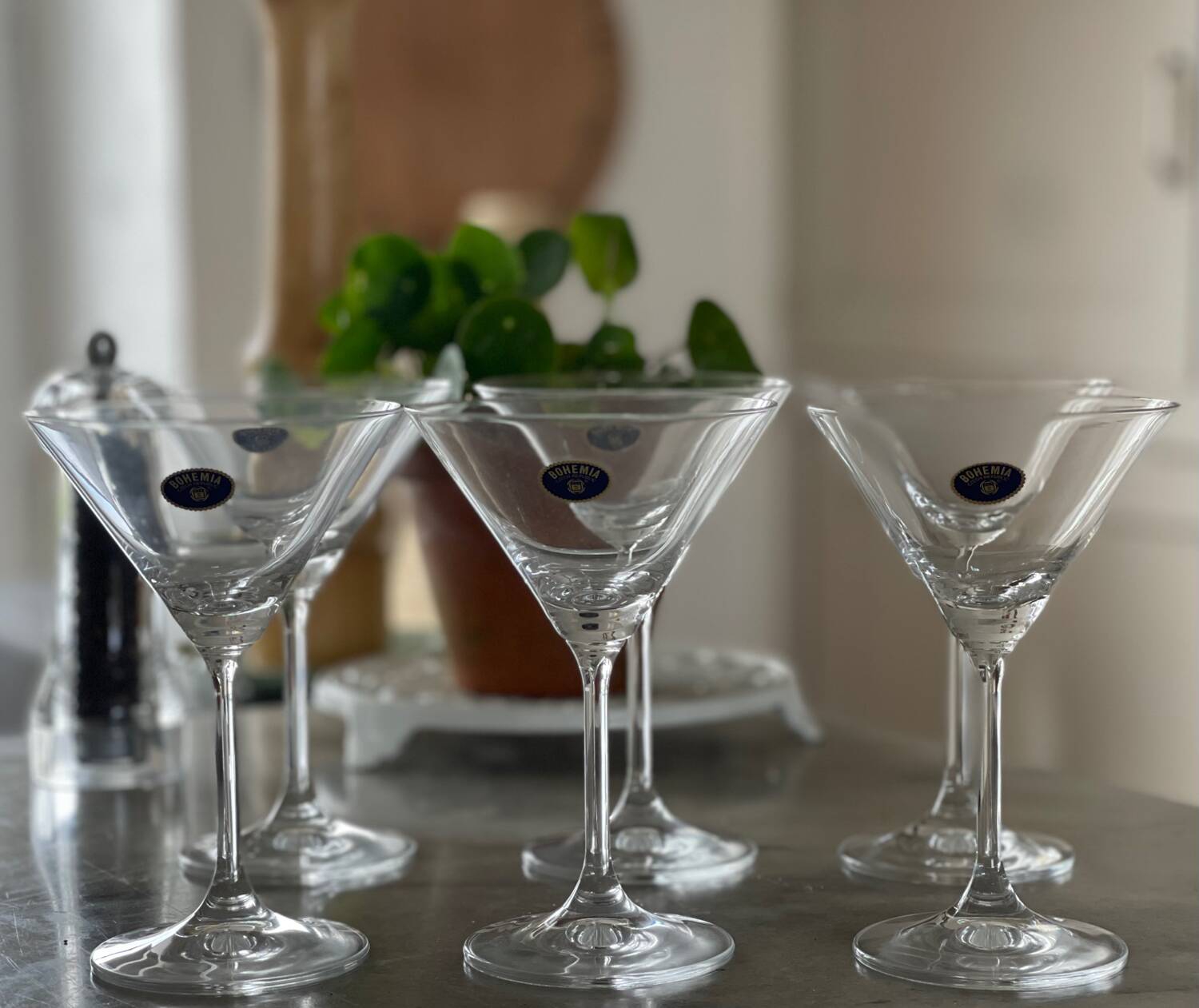 6 Bohemian crystal cocktail glasses.