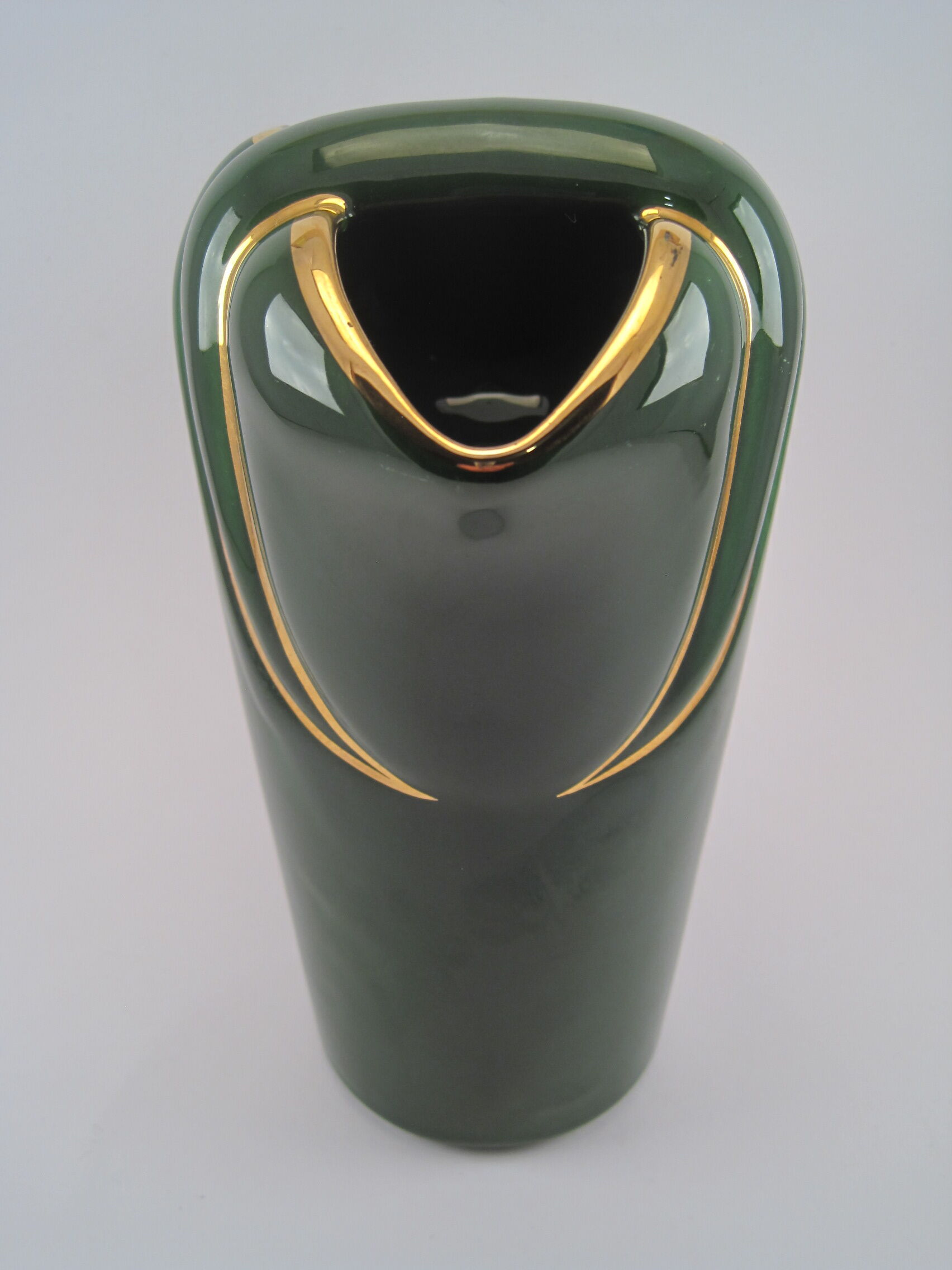 Modernist pitcher in green and gold glazed ceramic, brand MAGDALITHE MADE IN FRANCE around 1950 1