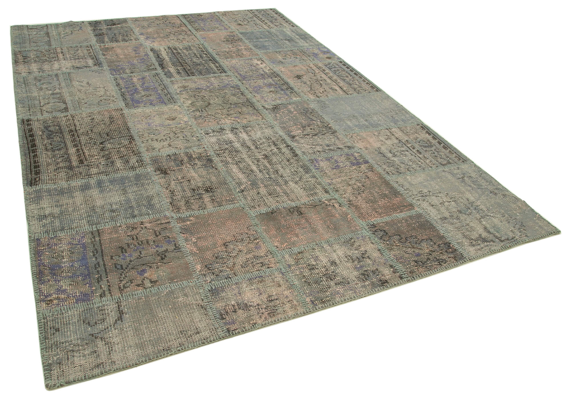 Handmade oriental contemporary 206 cm x 303 cm grey patchwork carpet