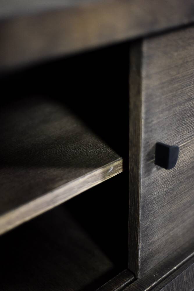 Scandinavian buffet in ash with matte metal handles, Mid-Century Modern style, 1960s.