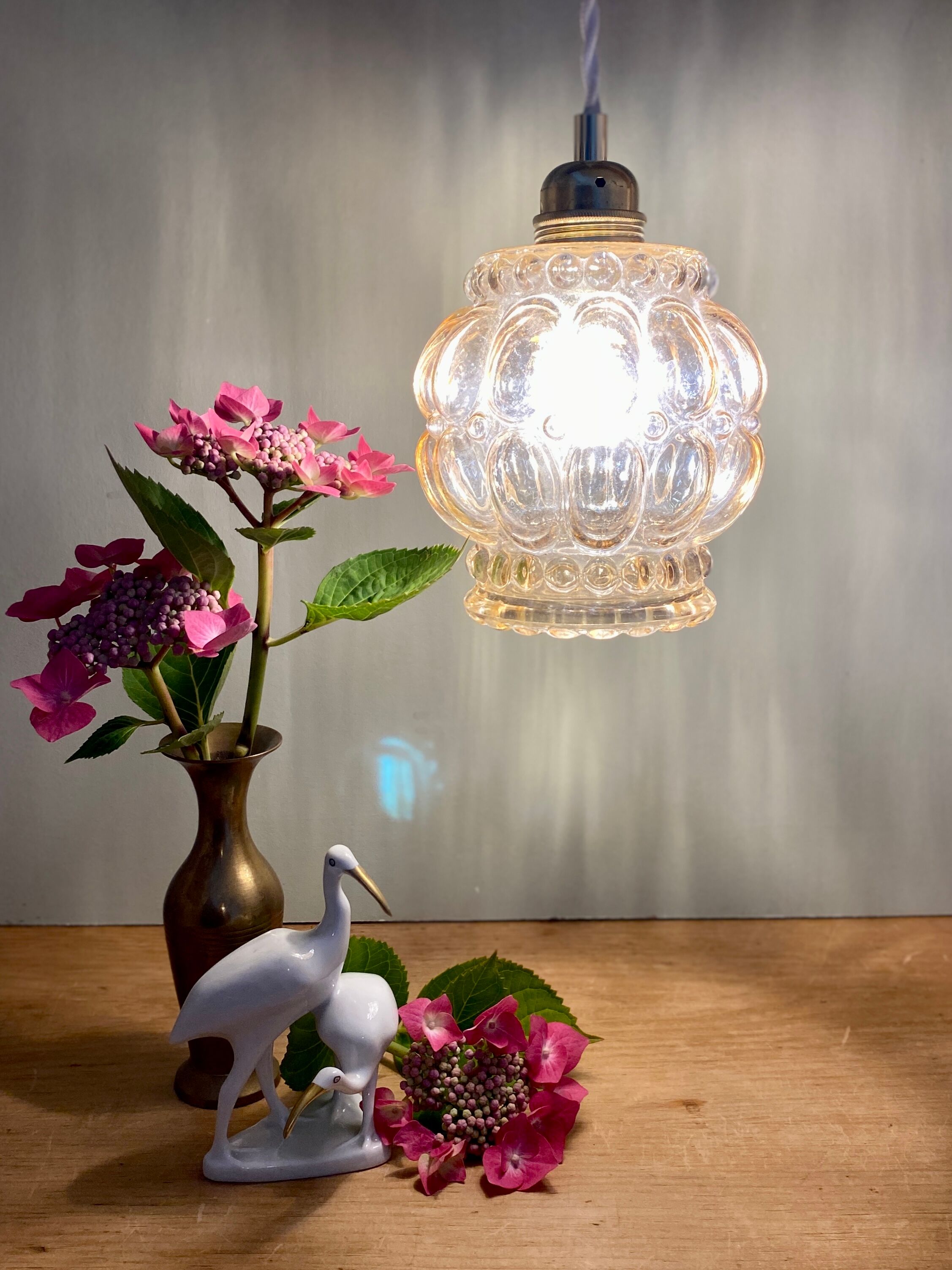 Vintage amber glass globe pendant lamp