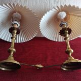 Pair of bronze bedside lamps with pleated lampshade