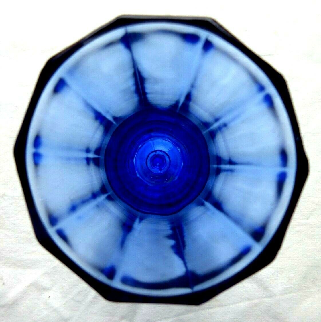 6 Art Deco champagne flutes blue glass cut from 10 flat ribs on peedouche