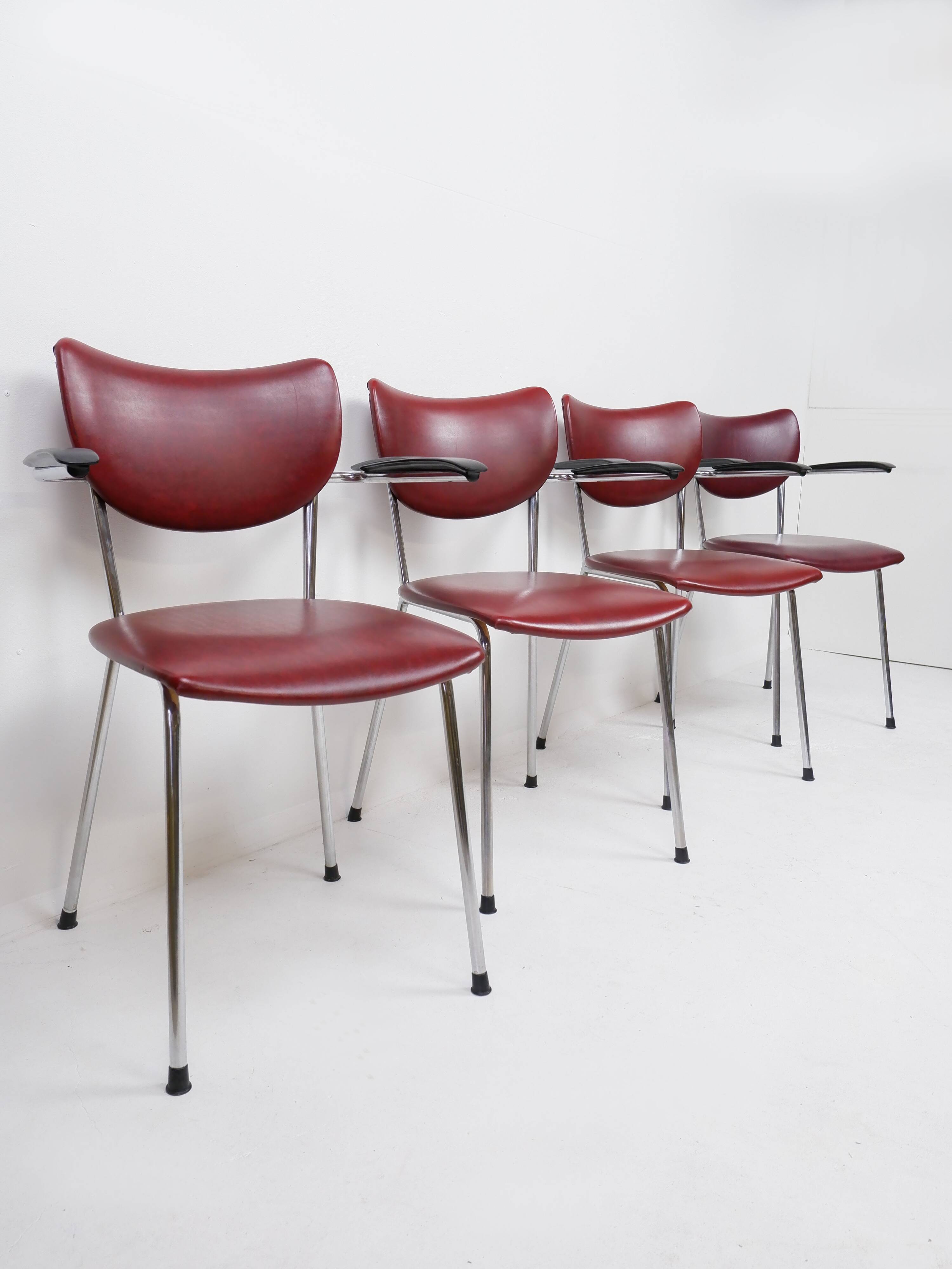 Set of 4 De Wit Dining chairs, 1960s