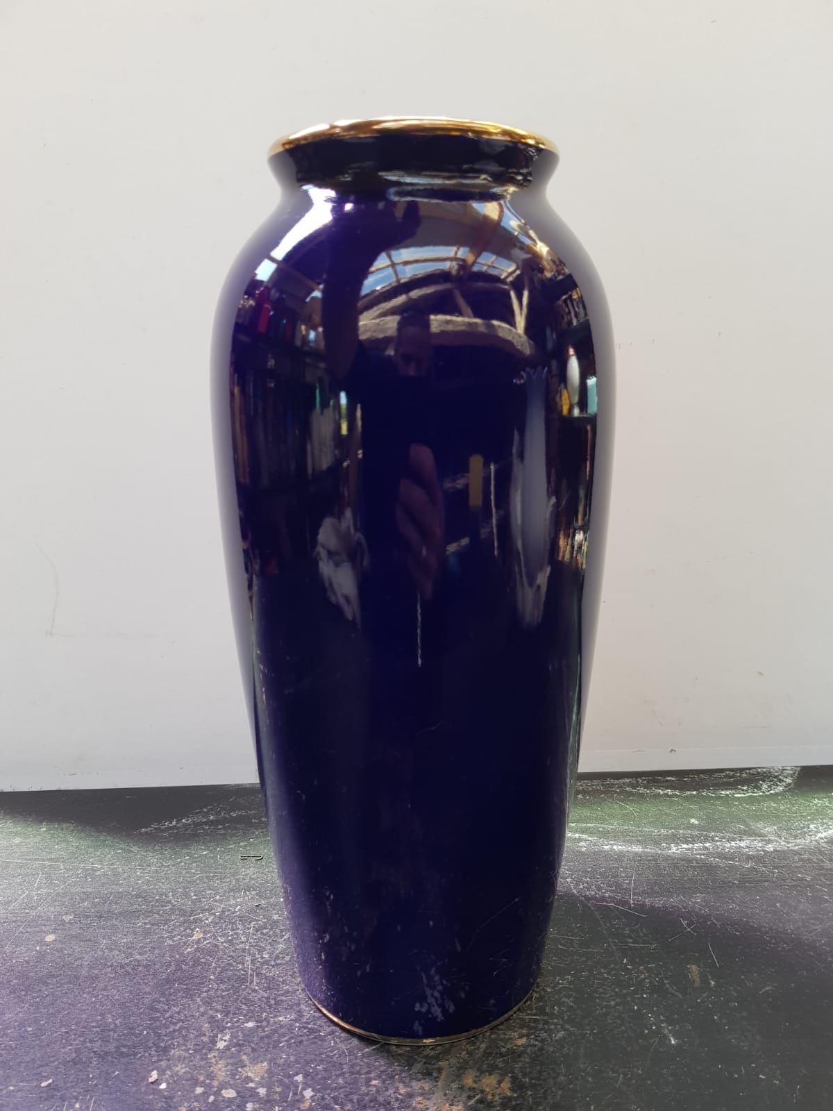 Old Ceramic Vase Enamelled Blue Asian Décor Vintage