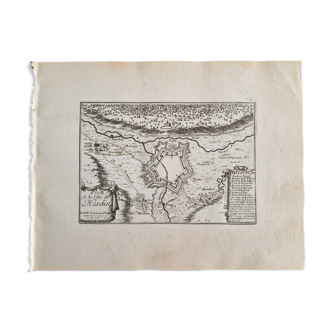 Gravure sur cuivre XVIIème siècle "Plan de la ville de Hesdin", par Sébastien de Pontault de Beaulieu