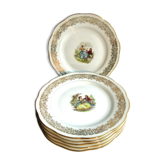 6 plates, Limoges porcelain: Model Scènes galantes by Fragonard