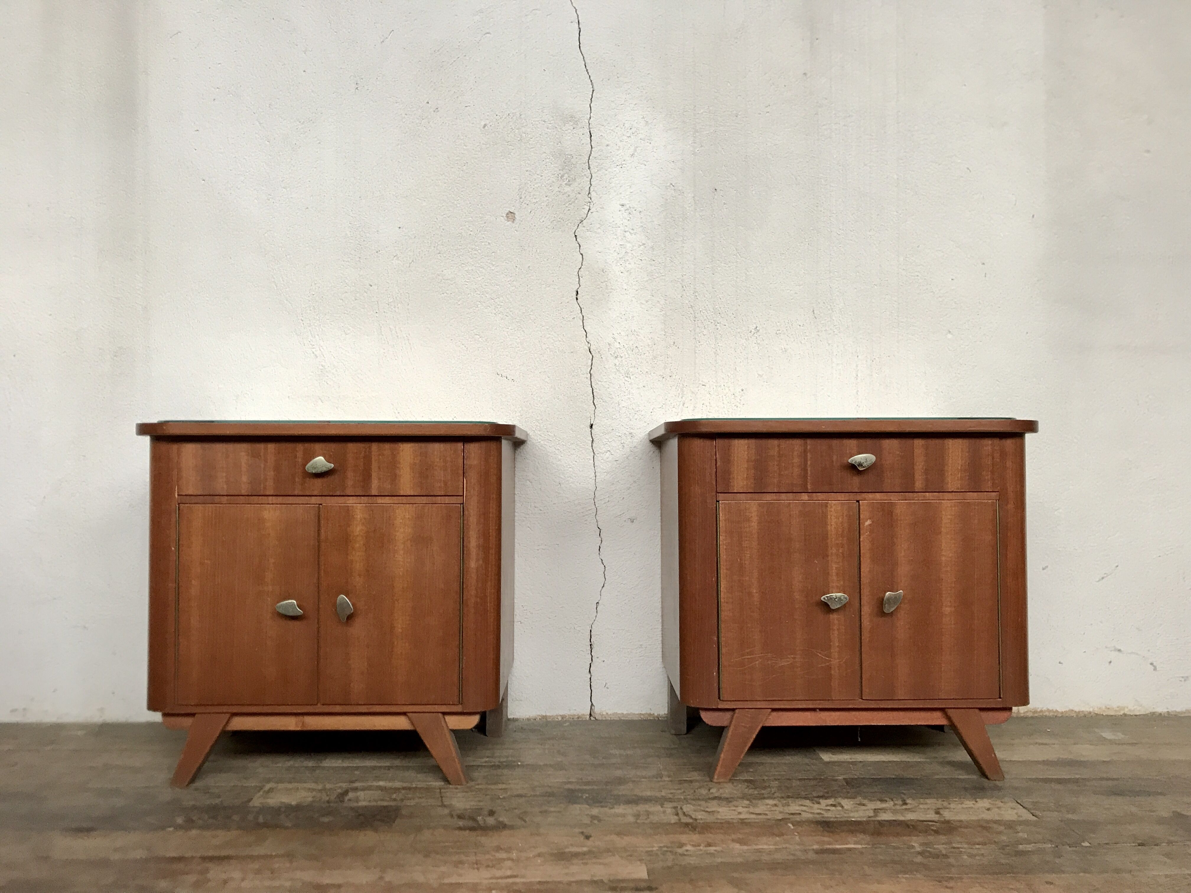 Pair of night tables feet compass bedside end of vintage sofa old 1950 1960 retro