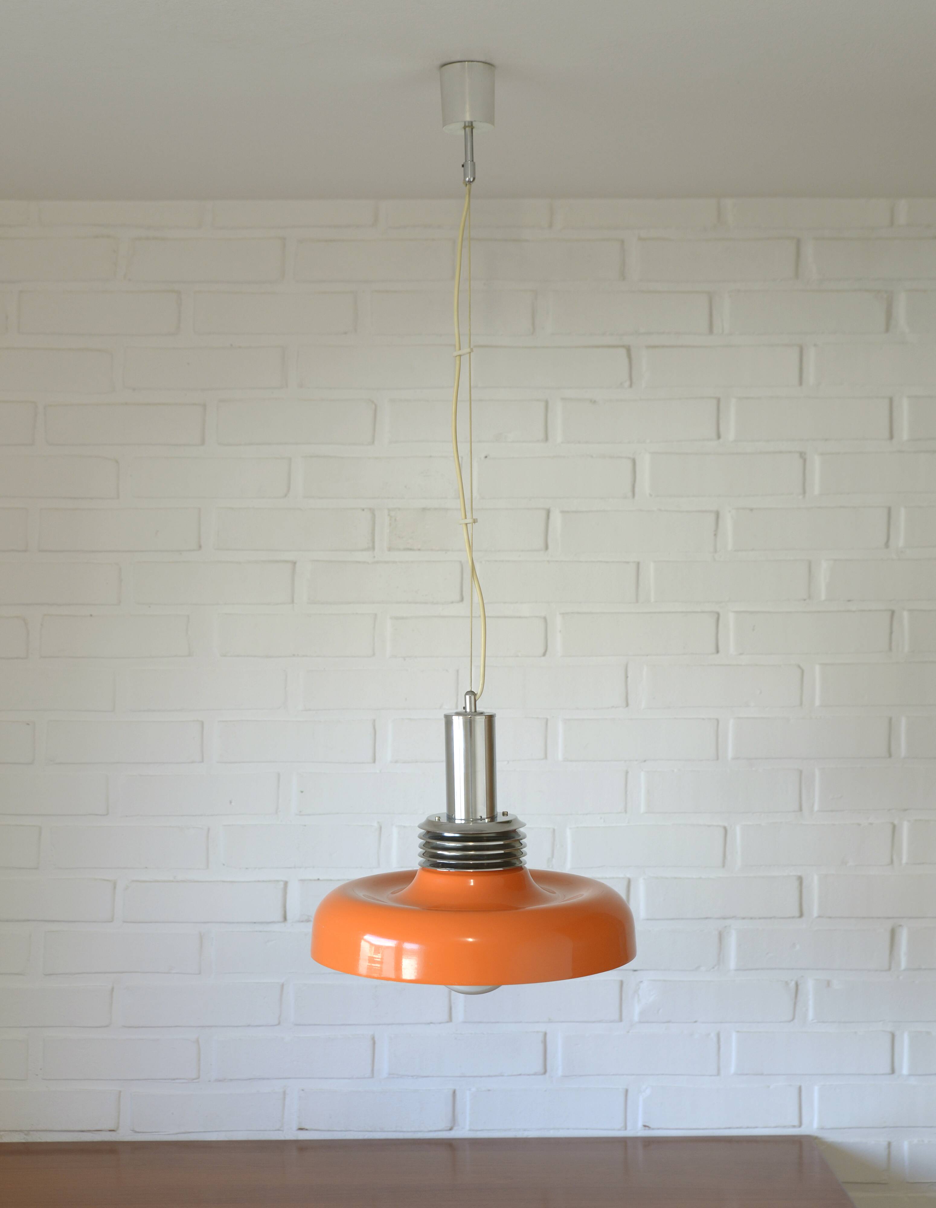 Vintage Orange Mid Century Modern Pendant Lamp Yugoslavia in the 1970's
