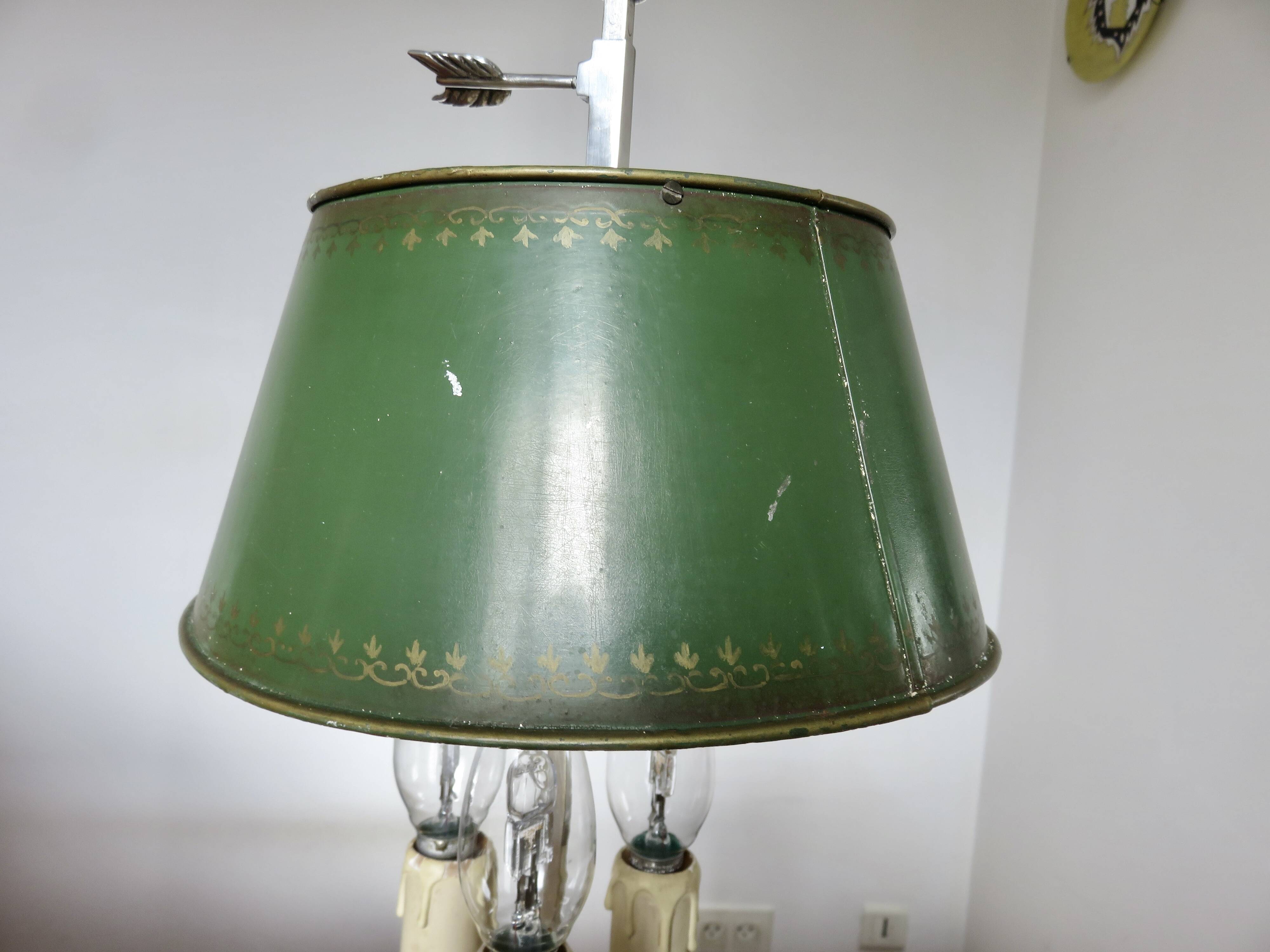 Authentic antique bouillotte lamp in chrome bronze with 3 lights, 1930s.