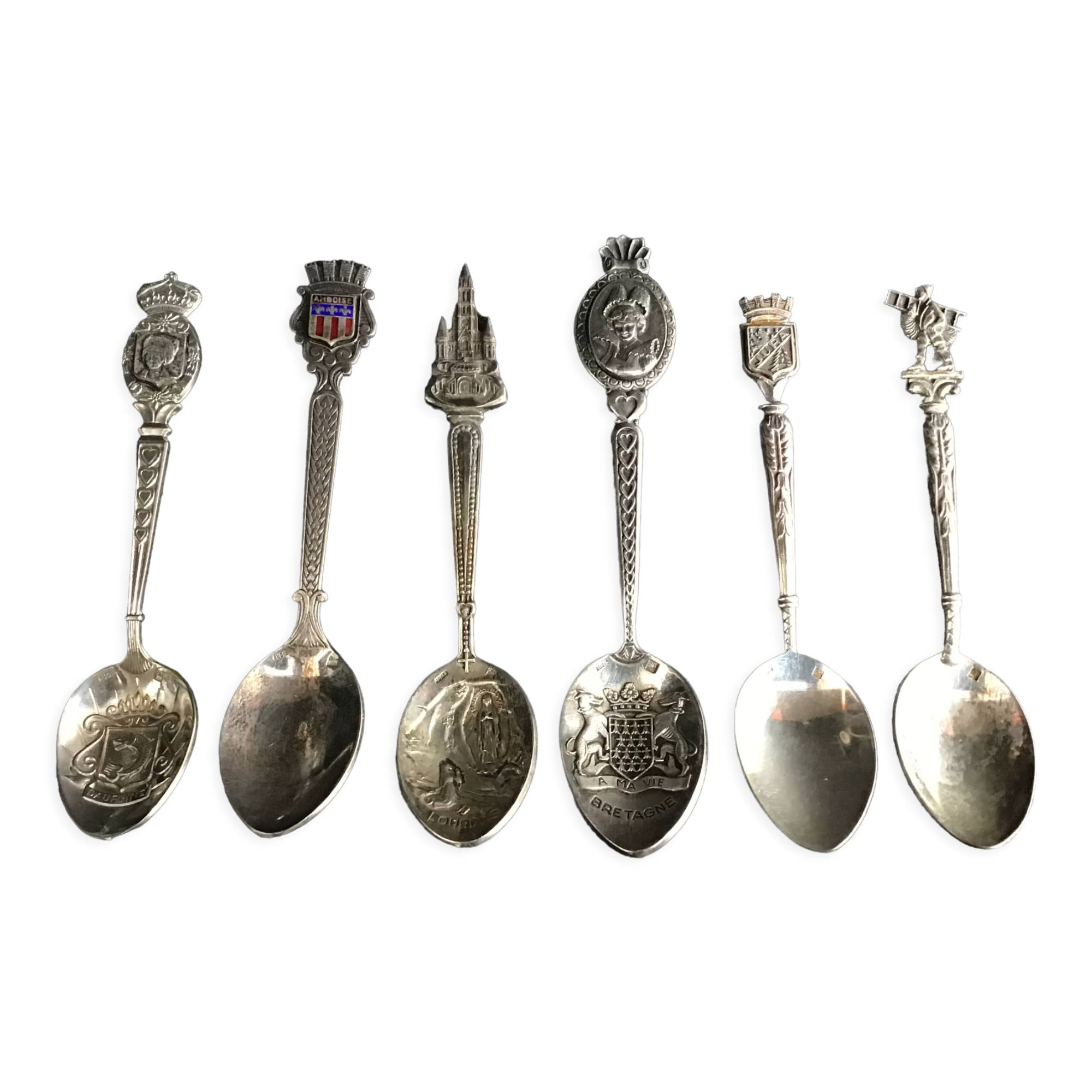 Set of 6 augis collector's spoons in silver metal