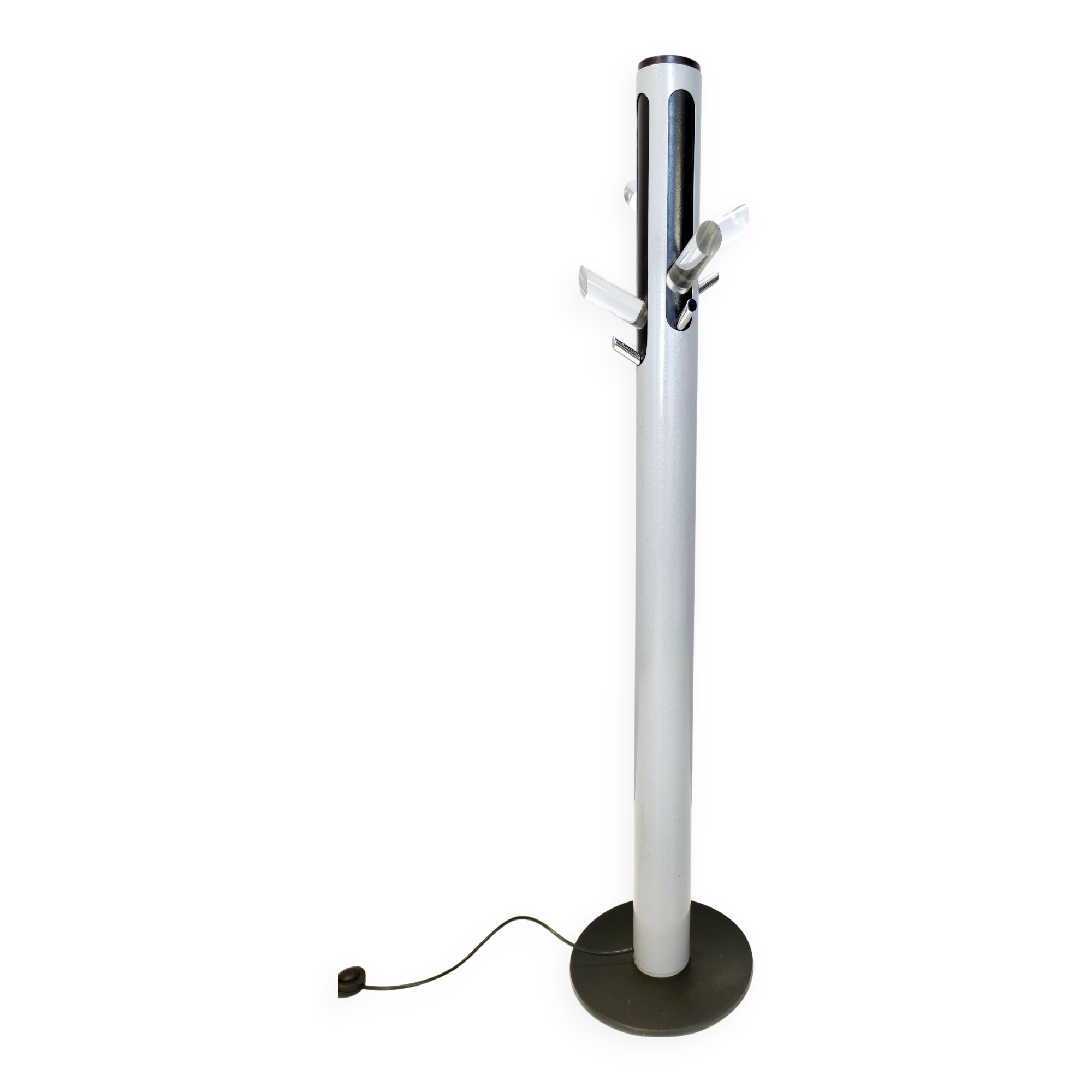 Varnished Iron, Steel and Plexiglass Illuminated Coat Rack, Italy