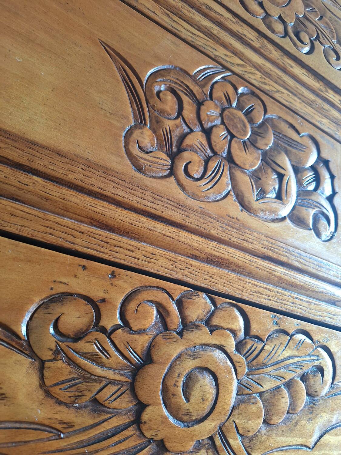 Art deco chest of drawers with wooden top, vintage antique furniture