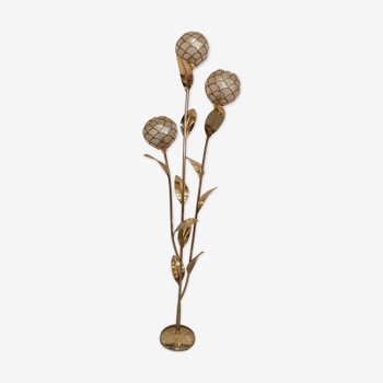 176 cm floral trio floor lamp in mother-of-pearl from capiz and brass