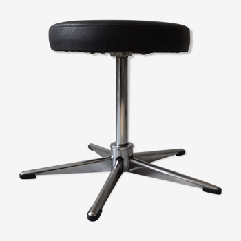Low rotating stool star pietement in imitation black leather, 1970