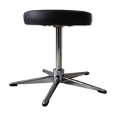 Tabouret bas rotatif pietement étoile en simili cuir noir, 1970
