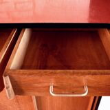 Wooden enfilade with fuchsia pink and black formica, 1950s, 130x50x100cm