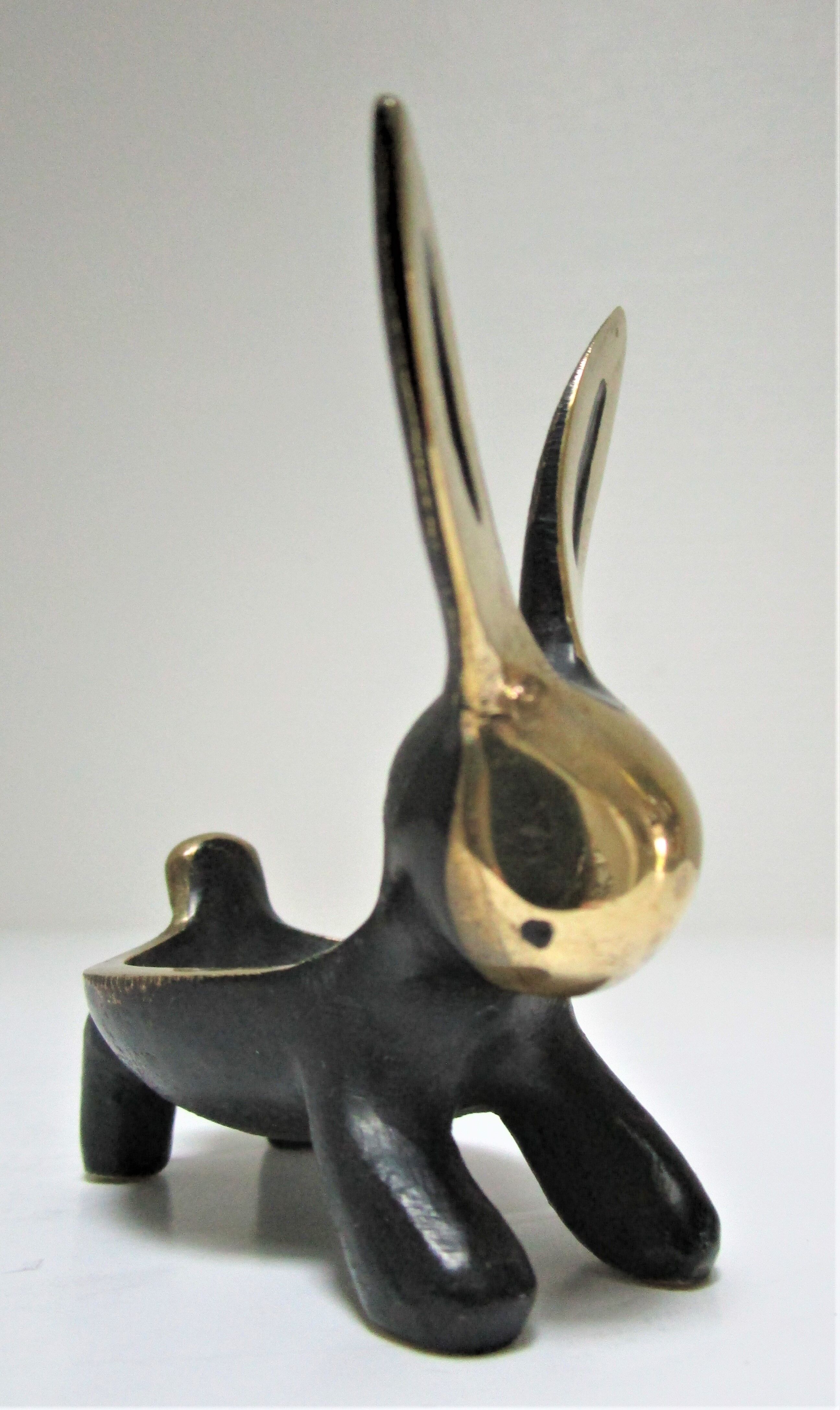 Candle holder zoomorphic bronze solid patina black rabbit hare 60s