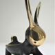 Candle holder zoomorphic bronze solid patina black rabbit hare 60s
