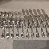 6 forks, 6 fish knives, silver-plated metal, silversmith Ercuis LXV 29