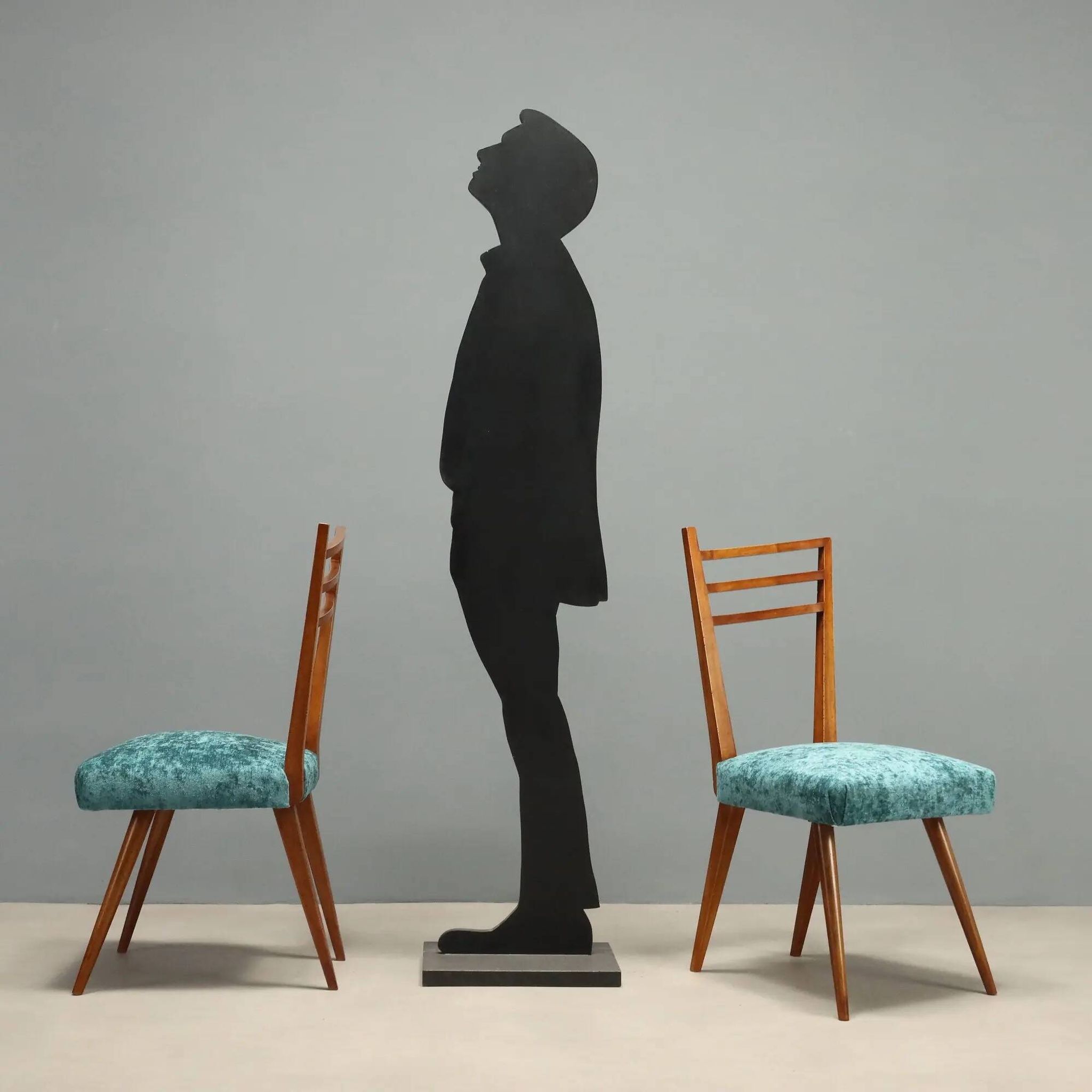 Vintage wooden and fabric chairs, design, Italy, 1950s-1960s