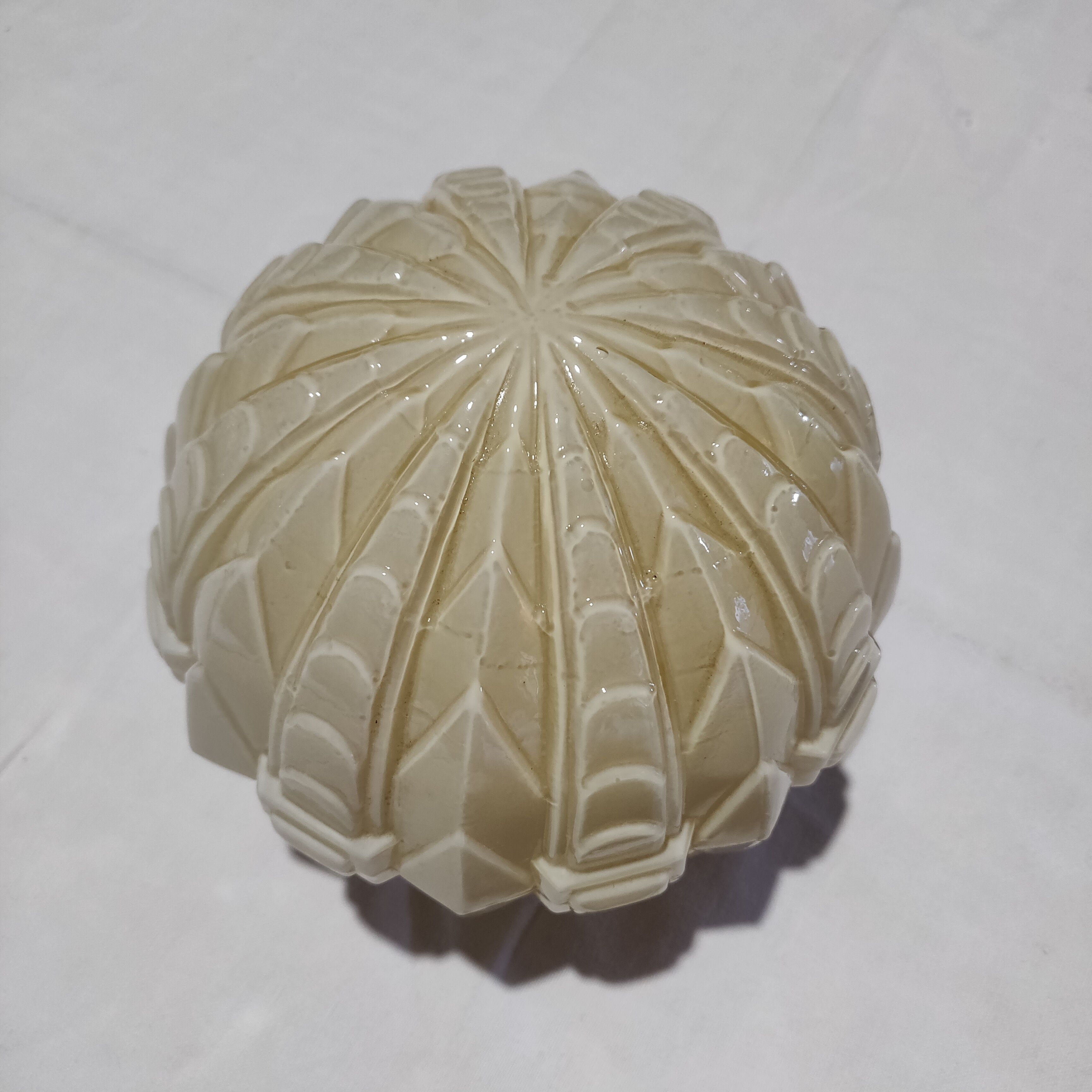 Ceiling light or lamp to be installed, art Deco globe in ivory opaline