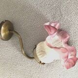Pink glass paste tulip on brass wall light