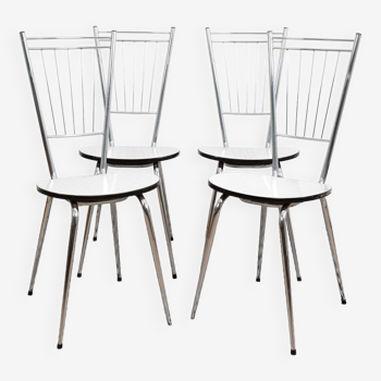 Set of 4 chairs in white formica and chrome metal, 70s design