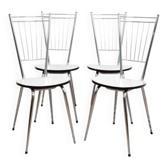 Set of 4 chairs in white formica and chrome metal, 70s design