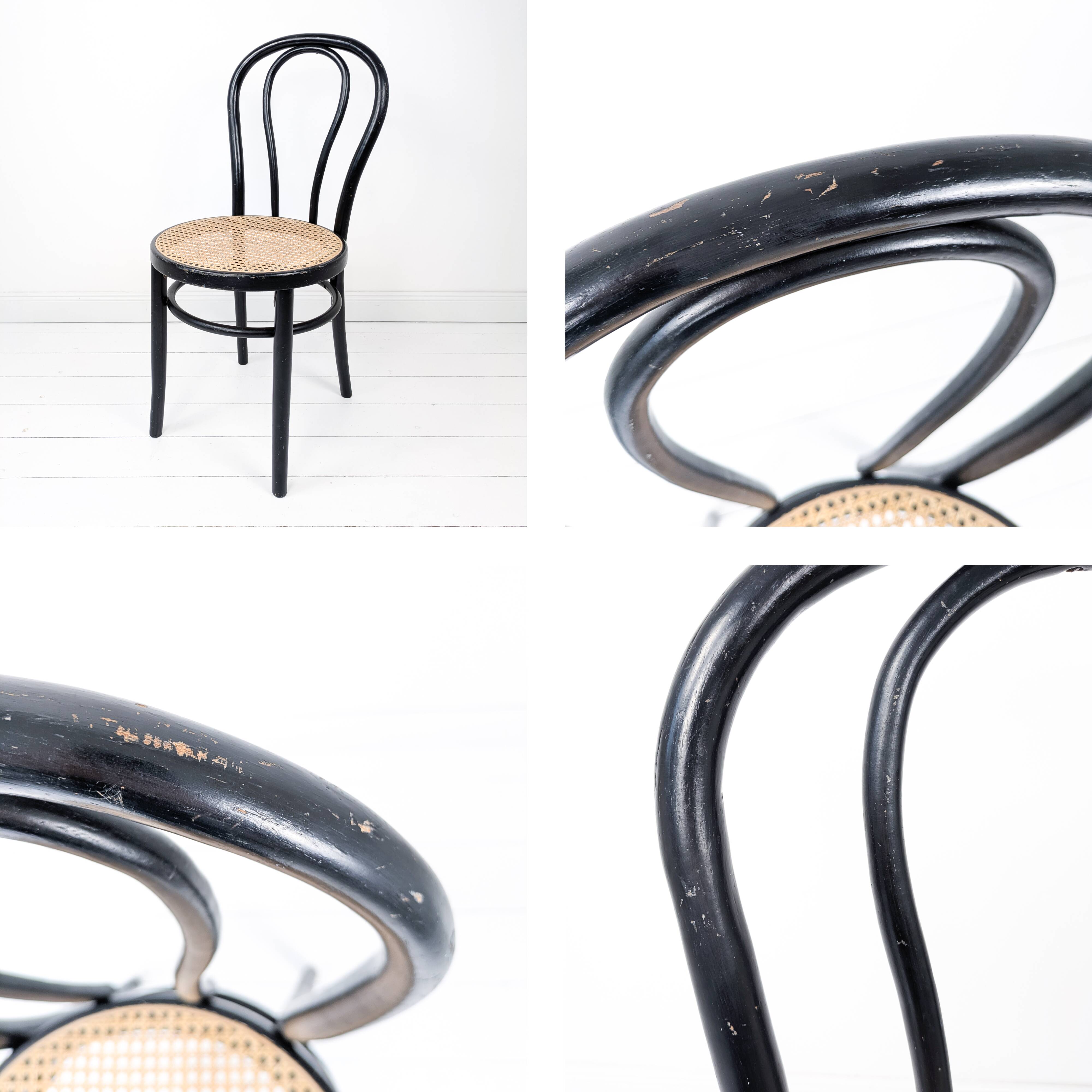 Chaise de café vintage Bugholz noir Wiener Geflecht Chaise de salle à manger