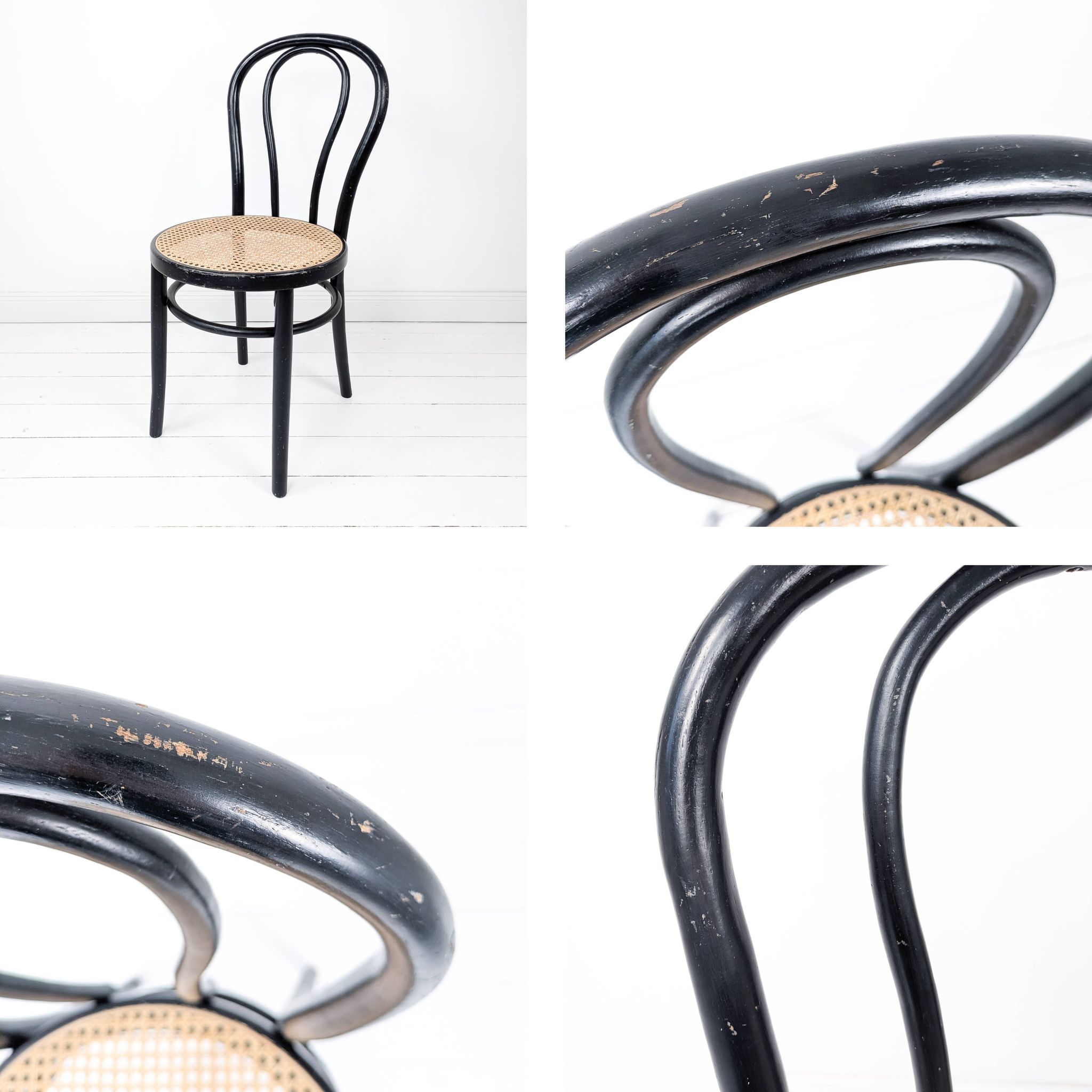 Chaise de café vintage Bugholz noir Wiener Geflecht Chaise de salle à manger