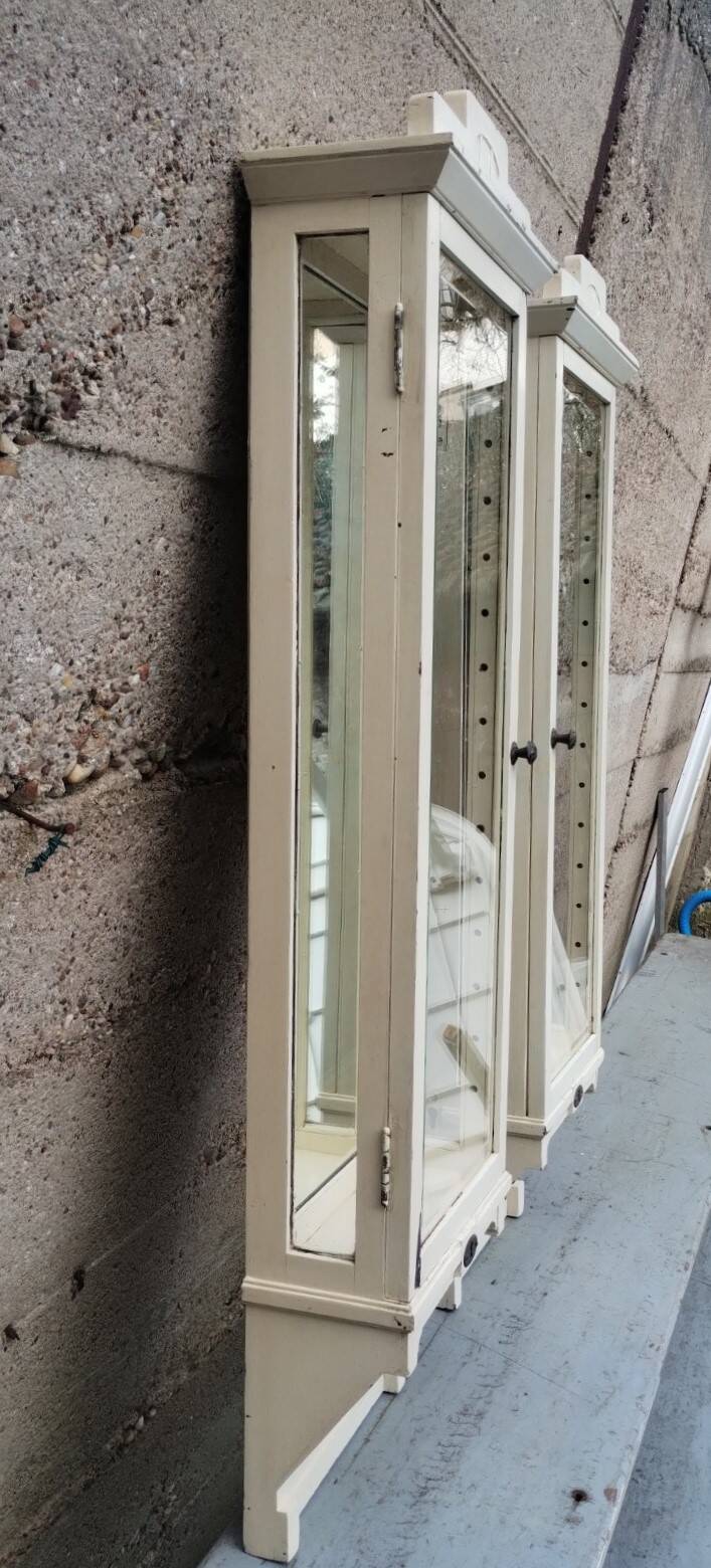 Pair of 2 old small solid wood display cabinets