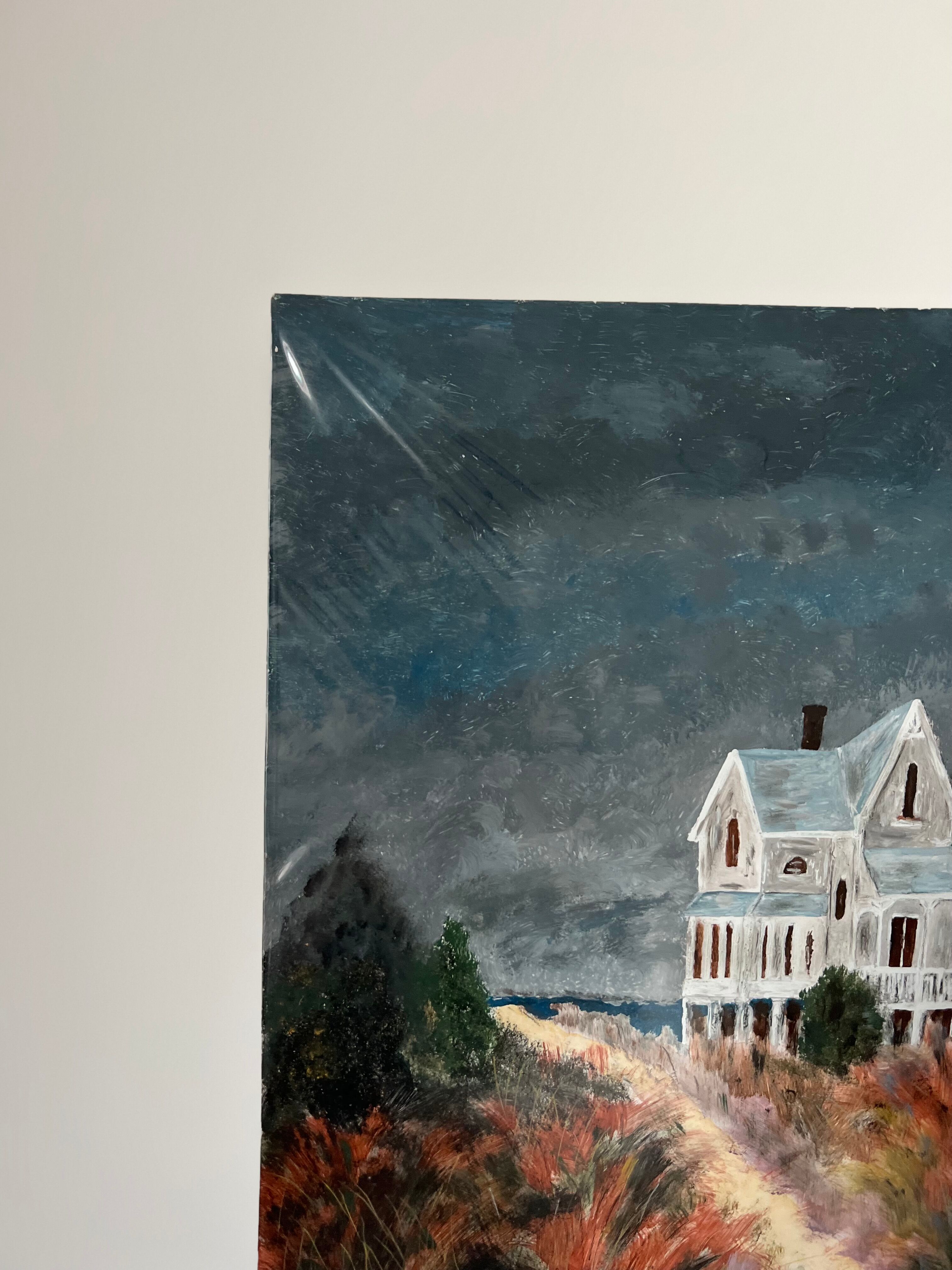 Painting of house by the sea, handmade, on thick paper