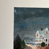 Painting of house by the sea, handmade, on thick paper