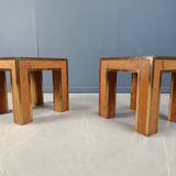 Pair of brass and burl wood side tables, 1980s
