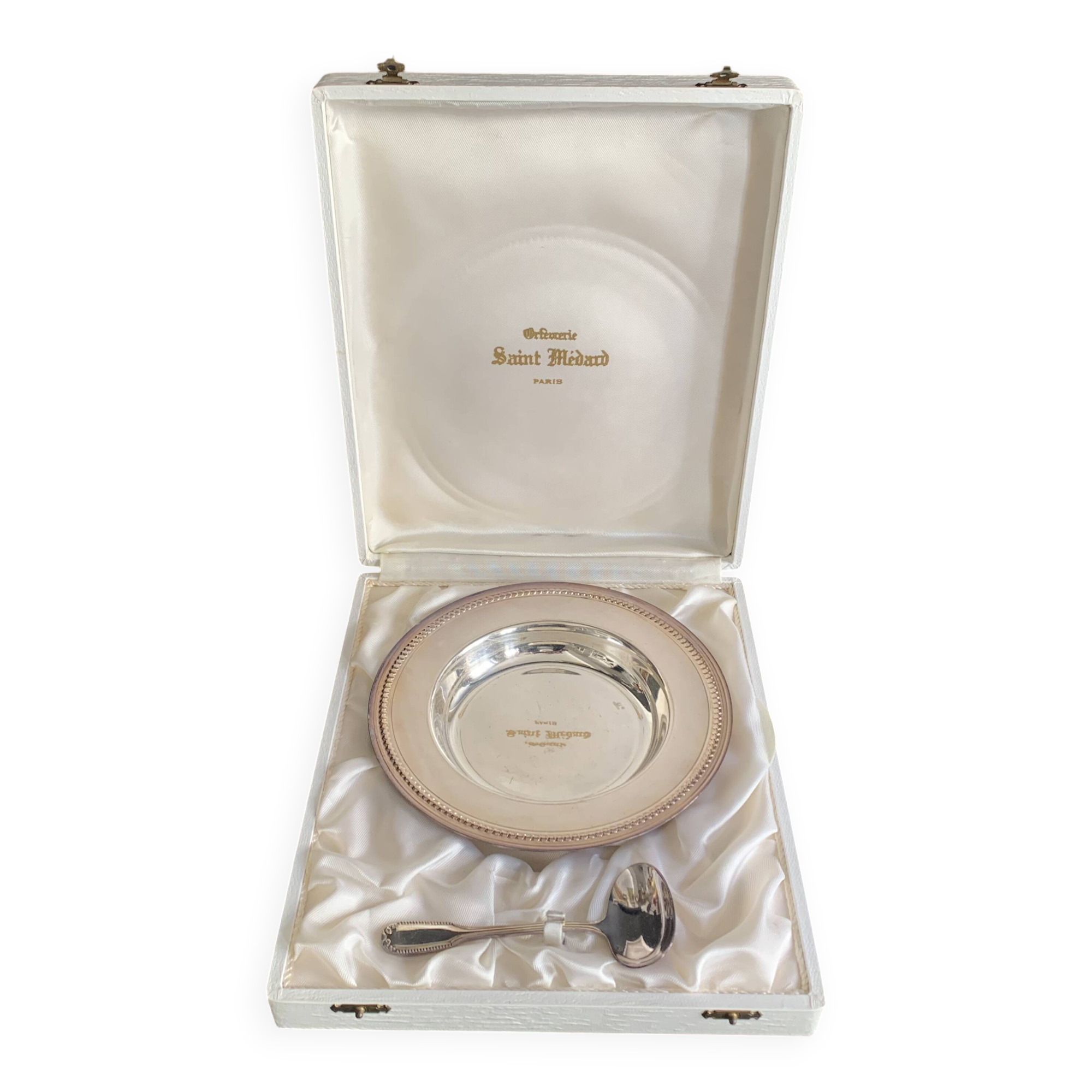 Silver plate and spoon, Orfèvrerie Saint Médard, Paris, 1950