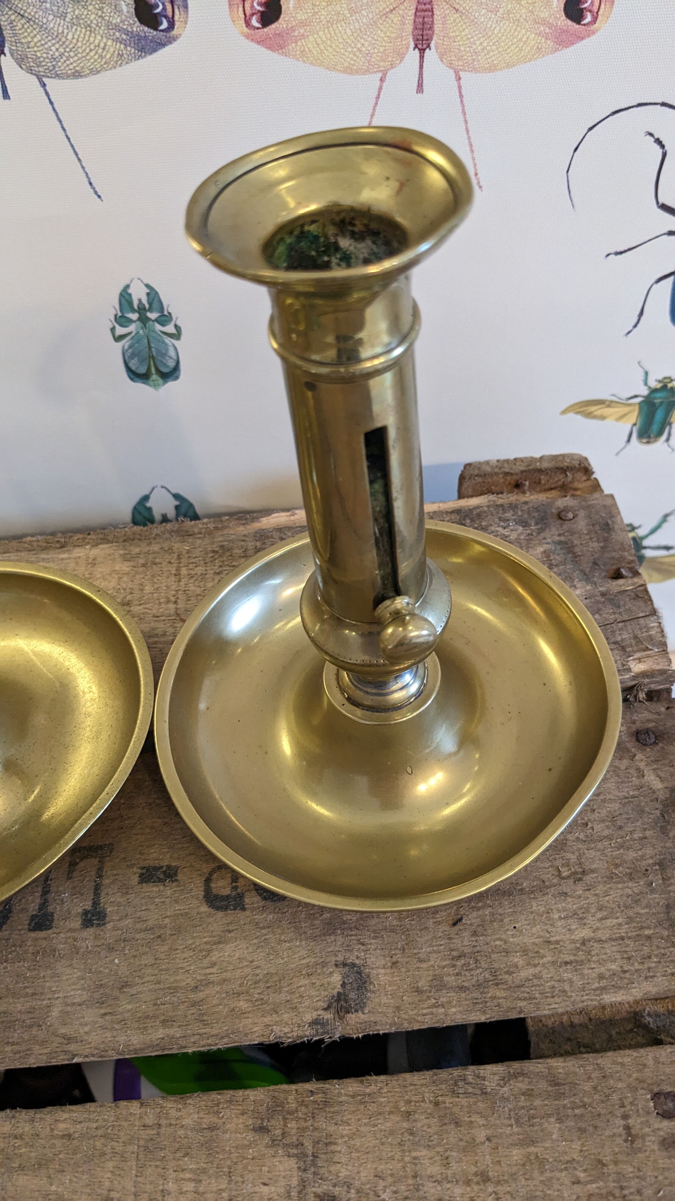 Vintage candlesticks with gilded brass pushers