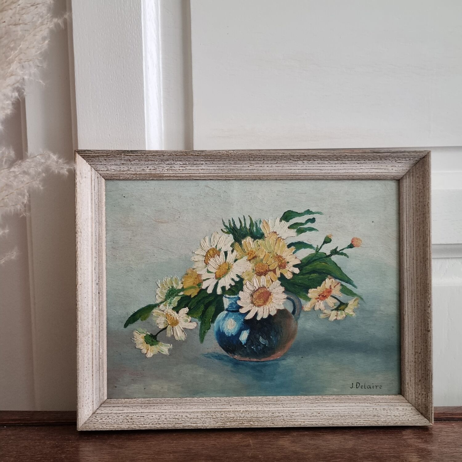Oil on wood bouquet of daisies