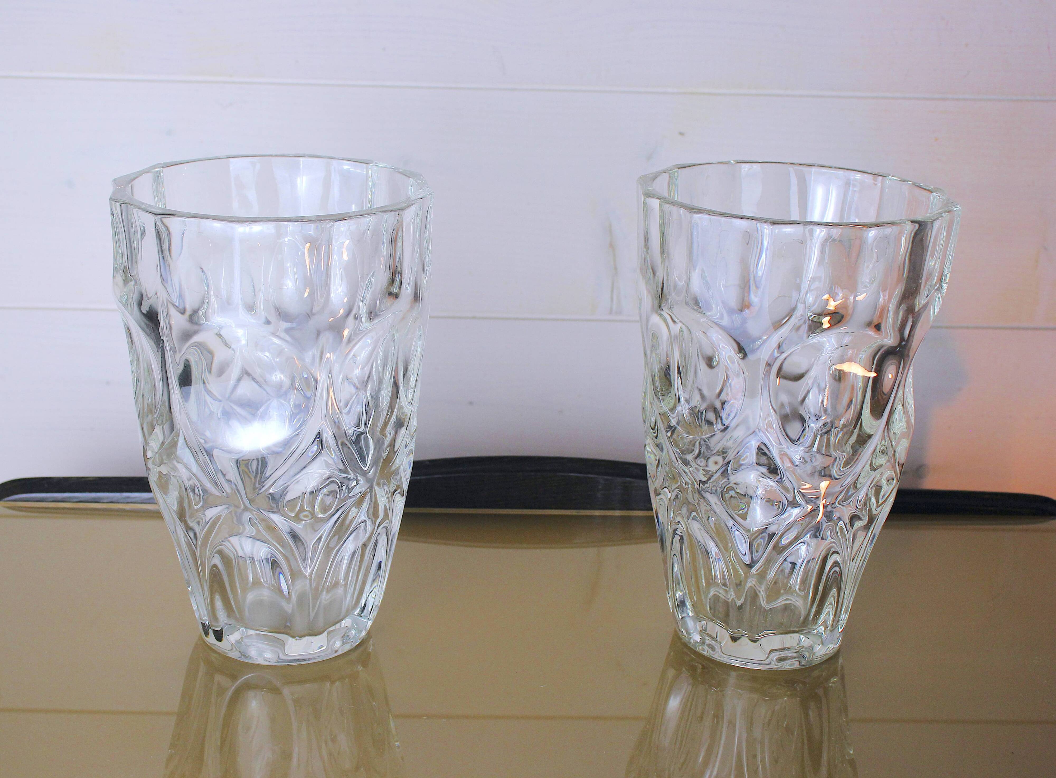 Pair of cut crystal vases, France 1970s