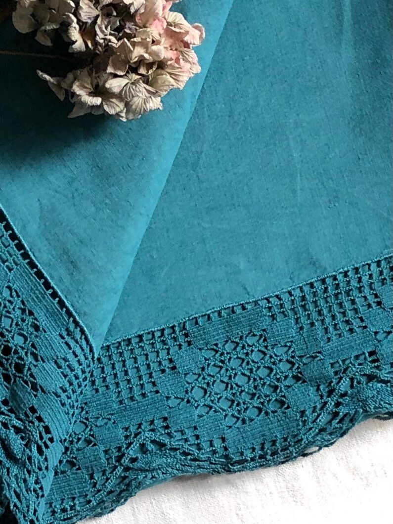 Old sheet in pure emerald green washed linen