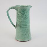 Large green ceramic pitcher with leopard enamel
