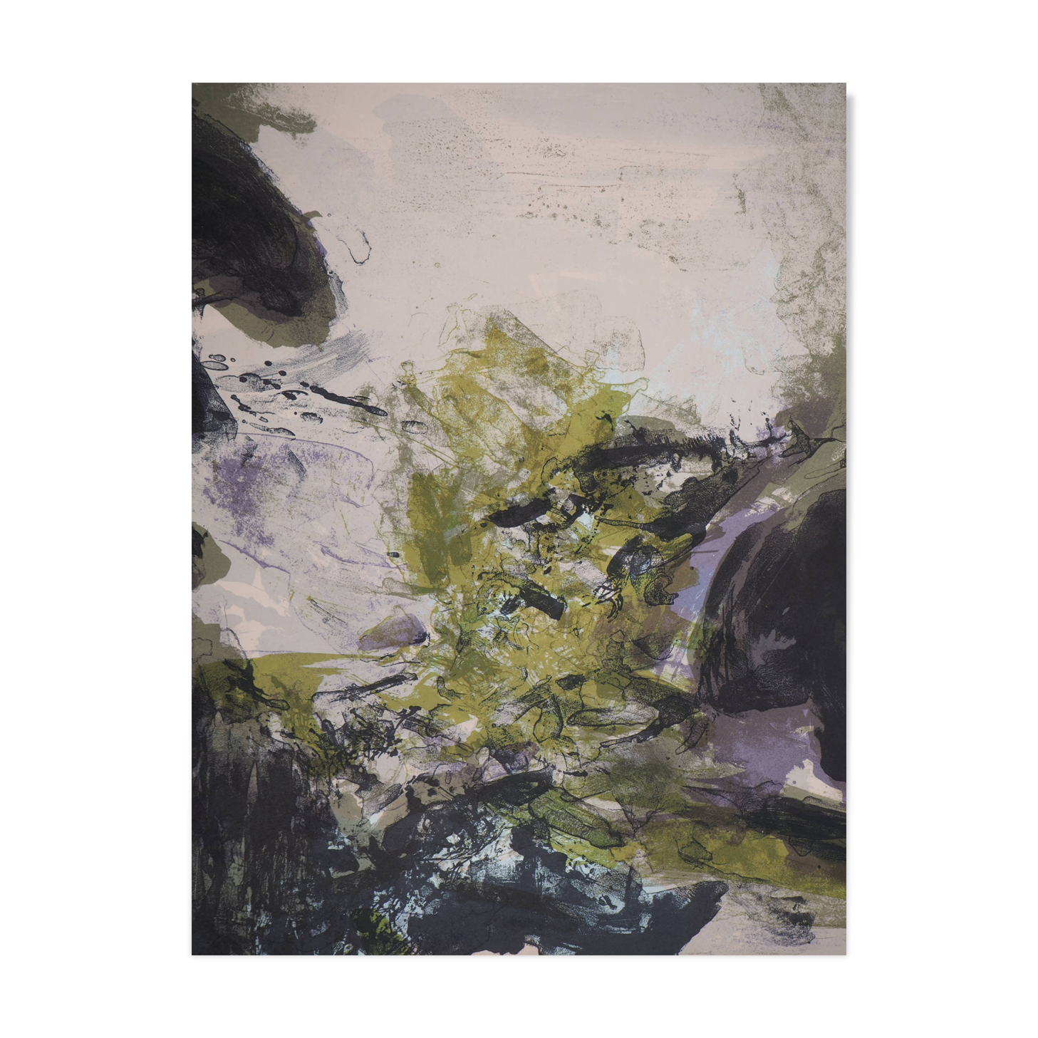 Zao wou-ki: abstract mountain landscape - original lithograph