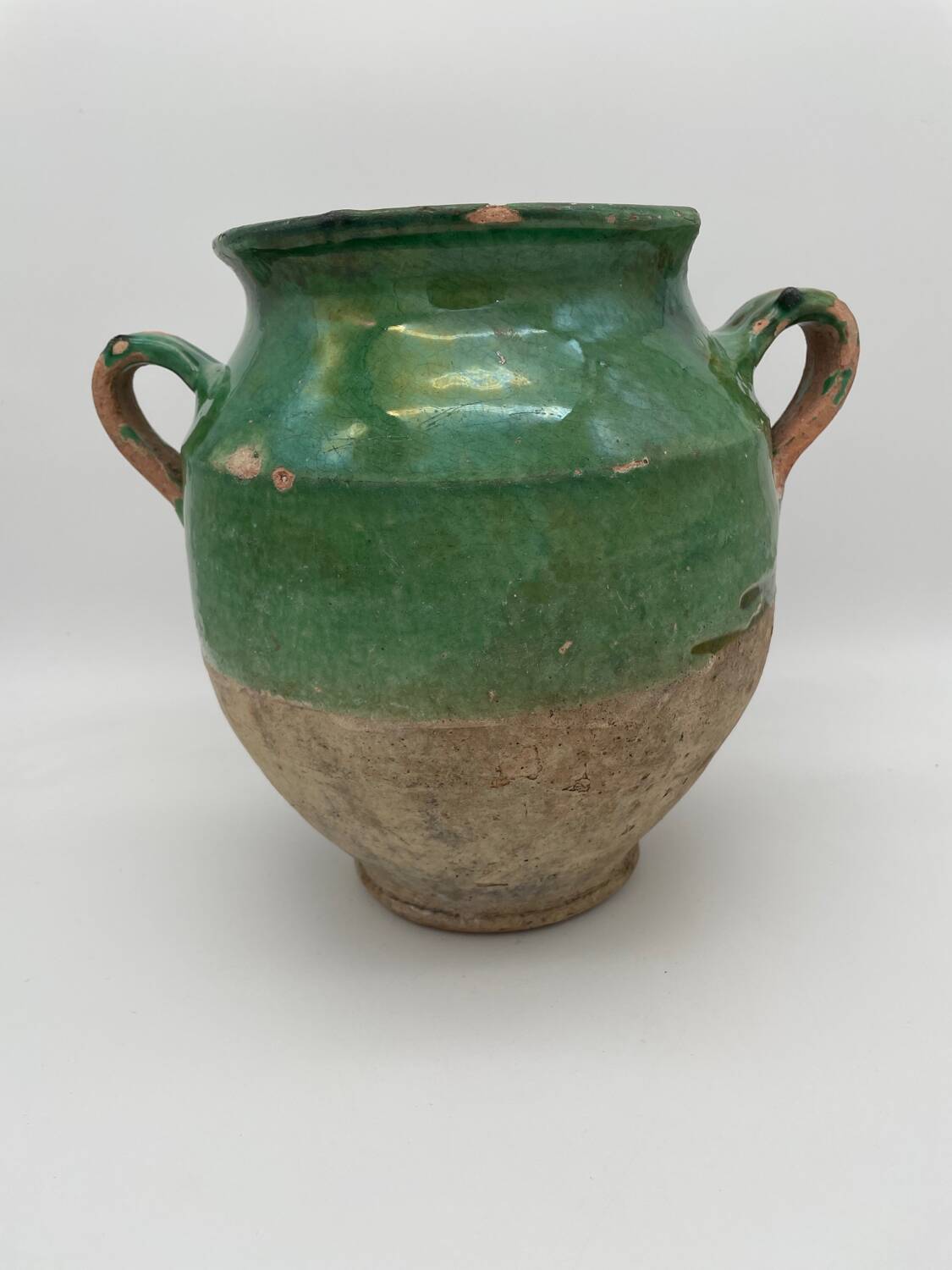 Old green glazed earthenware jam pot France 19th century